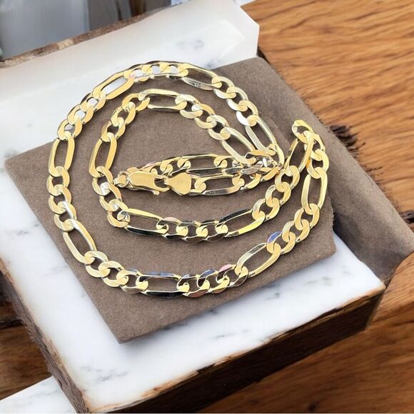 Signature Mens Collection 14k Yellow Gold Figaro Necklace, 20” inch, 25 Grams - Picture 1 of 9